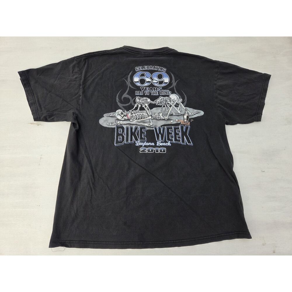 2010 Daytona Bike Week 69 Skeletons Bad to the Bone Black Button Down Shirt XL - Picture 2 of 10